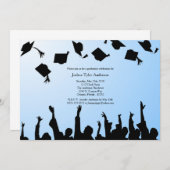 Blue Black Silhouette Graduation Party Invitation (Devant / Derrière)