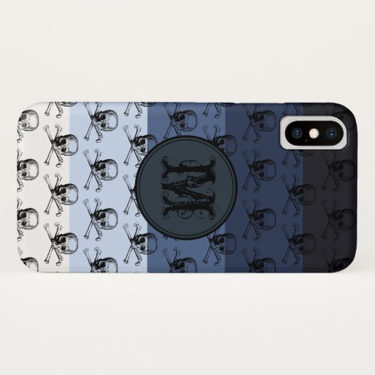 Blue Black Skull Halloween gepersonaliseerd monogr Case-Mate iPhone Case (Achterkant (horizontaal))