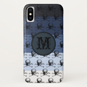 Blue Black Skull Halloween gepersonaliseerd monogr iPhone X Hoesje