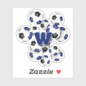 blue black soccer balls sticker with monogram (Feuille)