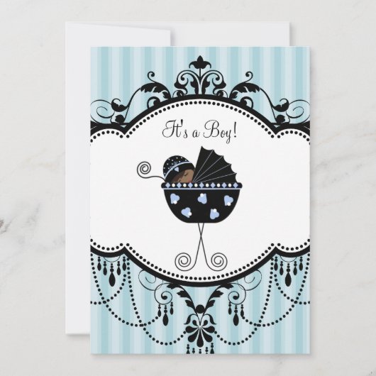Blue Black Stripes Baby Boy Douche Uitnodigingen (Voorkant)