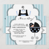 Blue Black Stripes Baby Boy Shower Invitations (Devant / Derrière)
