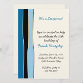Blue Black Stripes Invitation Anniversaire (Devant / Derrière)