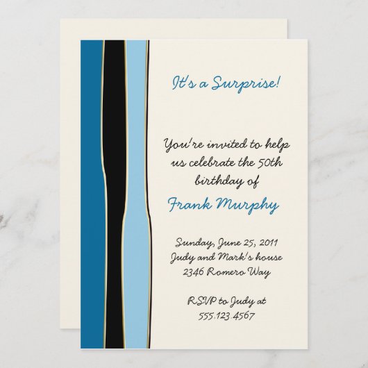 Blue Black Stripes Invitation Anniversaire (Devant / Derrière)