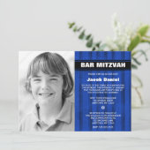 Blue Black Stripes Photo Bar Mitzvah Invitations (Debout devant)