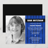 Blue Black Stripes Photo Bar Mitzvah Invitations (Devant / Derrière)