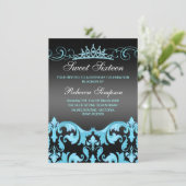 Blue/Black Sweet16 Damask & Tiara Invitation d'ann (Debout devant)