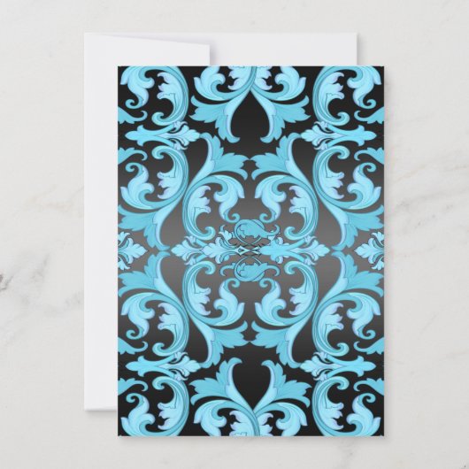 Blue/Black Sweet16 Damask & Tiara Invitation d'ann (Dos)