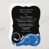 Blue Black Swirl Bracket Wedding Invites Kaart (Voorkant / Achterkant)