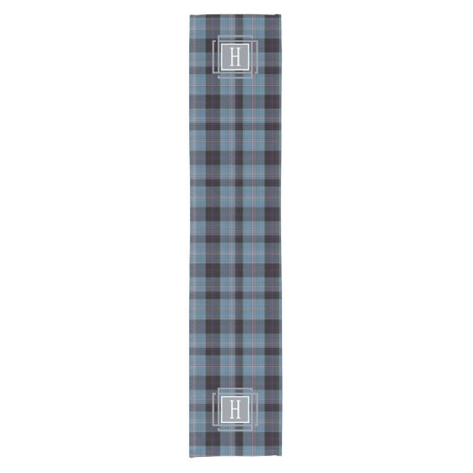Blue Black Tartan Monogram  Korte Tafelloper (Voorkant)