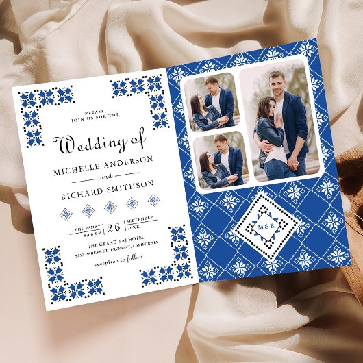 Blue Black Ukrainian Embroidery QR Code Wedding