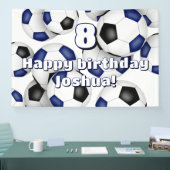 Blue Black voetballen Kinderverjaardagsfeest Spandoek (Beurs)