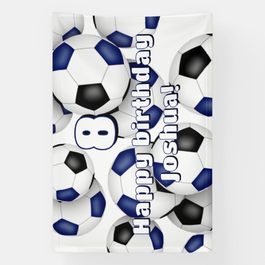 Blue Black voetballen Kinderverjaardagsfeest Spandoek (Verticaal)