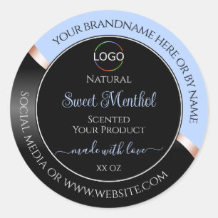 Blue Black Wavy Roos Gold met Logo-productetikette Ronde Sticker
