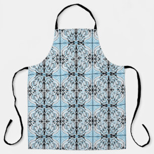 Blue Black White Curly Abstract Herhalingspatroon Schort