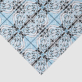 Blue Black White Curly Abstract Herhalingspatroon Tissuepapier (Detail)