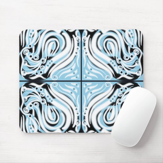 Blue Black White Curvy Abstract Patroon Muismat (Met muis)