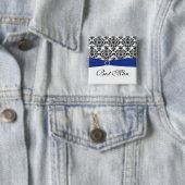 Blue Black White Damask Best Man Pin Vierkante Button 5,1 Cm (In situ)