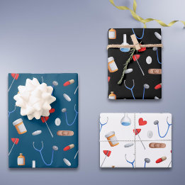 Blue Black White Doctor Nurse Equipment Gift Inpakpapier Vel