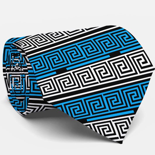 Blue Black White Greek Key Fret Pattern Design  Stropdas