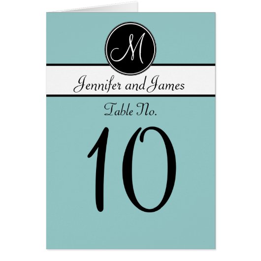Blue Black White Monogram Table Number Kaarten (Voorkant)