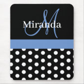Blue Black White Polka Dot Monogram Muismat (Voorkant)