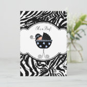 Blue Black Zebra Baby Boy Shower Invitations (Debout devant)
