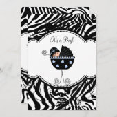 Blue Black Zebra Baby Boy Shower Invitations (Devant / Derrière)