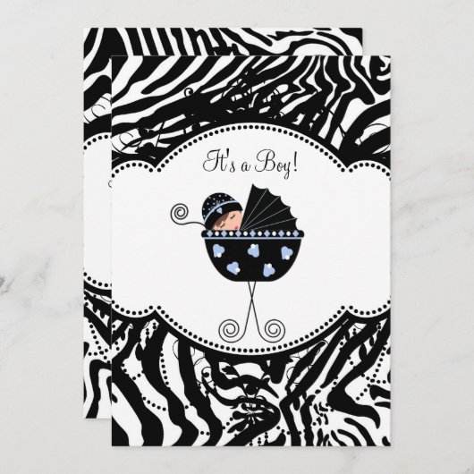 Blue Black Zebra Baby Boy Shower Invitations (Devant / Derrière)