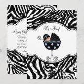 Blue Black Zebra Baby Boy Shower Uitnodigingen (Voorkant / Achterkant)