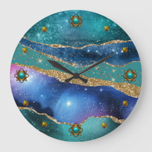 Blue Blauwgroen en Gold Agate Grote Klok