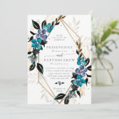 Blue blauwgroen Floral Wedding Bouquet Kaart (Staand voorkant)