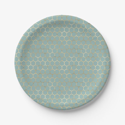 Blue Blauwgroen Honeycomb Gold Glitter Birthday Papieren Bordje (Voorkant)