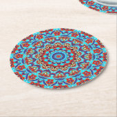 Blue Blauwgroen Leaf Floral Mandala Boho Ronde Kartonnen Onderzetter (Gebogen)