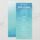 Blue & Blauwgroen Ombre Waterverf Wedding Menu Kaa (Voorkant / Achterkant)