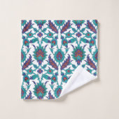 Blue Blauwgroen Red White Oriental Floral Pattern Bad Handdoek (Wasdoekje)