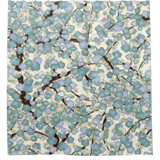 Blue Blauwgroen Sakura Fine Japans Floral Douchegordijn (Voorkant)