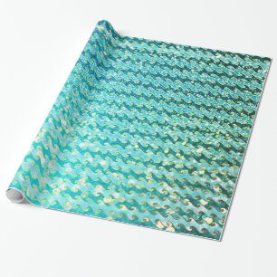 Blue Blauwgroen Sparkle Ocean Mermaid Waves Patroo Cadeaupapier