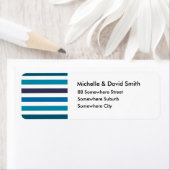 Blue Blauwgroen Stripes Monogram Patroon Etiket (Insitu)