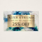 Blue Blauwgroen Waterverf and Gold Foil Reference  Visitekaartje (Voorkant)