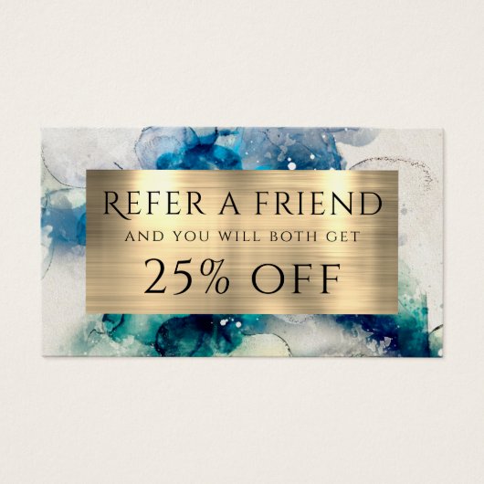 Blue Blauwgroen Waterverf and Gold Foil Reference  Visitekaartje (Voorkant)