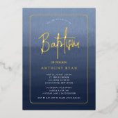 Blue Blessings Baptism Invitation Folie Uitnodiging (Voorkant)