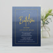 Blue Blessings Baptism Invitation Folie Uitnodiging (Staand Voorkant)