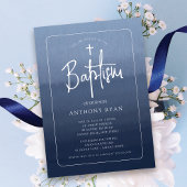 Blue Blessings Baptism Invitation Kaart