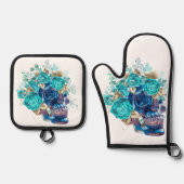 Blue Bloom Requiem Ovenwant & Pannenlap Set (Voorkant)