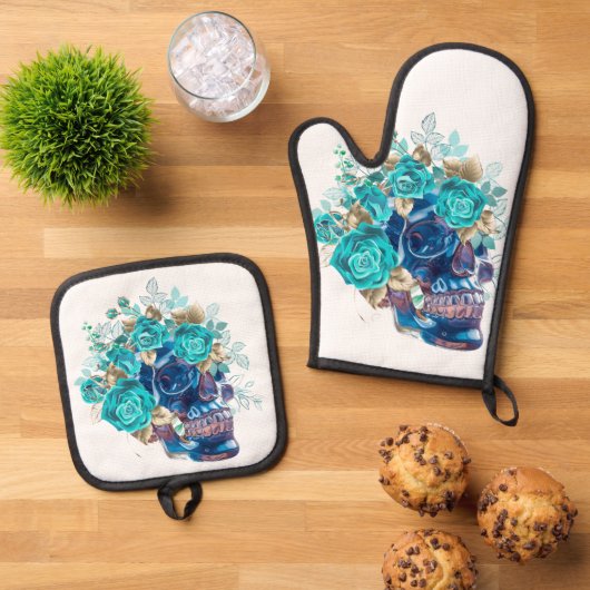 Blue Bloom Requiem Ovenwant & Pannenlap Set (Top down)