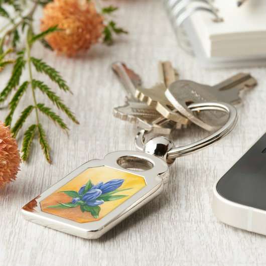 Blue Bloom Sleutelhanger – Elegante Waterverf kuns