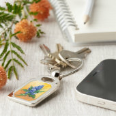 Blue Bloom Sleutelhanger – Elegante Waterverf kuns (Zijkant)