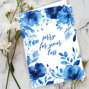 Blue Blooms Waterverf SORRY VOOR VERLIES CUSTOM Kaart