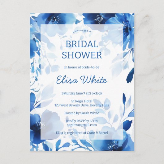 Blue Blooms Waterverf Vrijgezellenfeest CUSTOM Briefkaart (Voorkant)